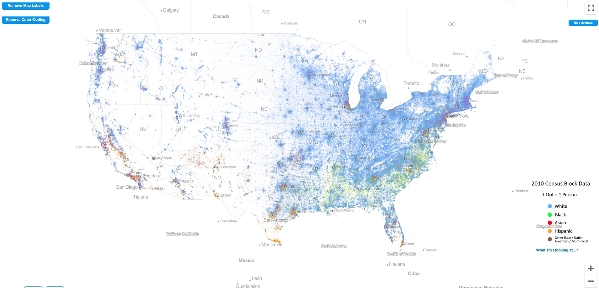 racial dot map with state added in