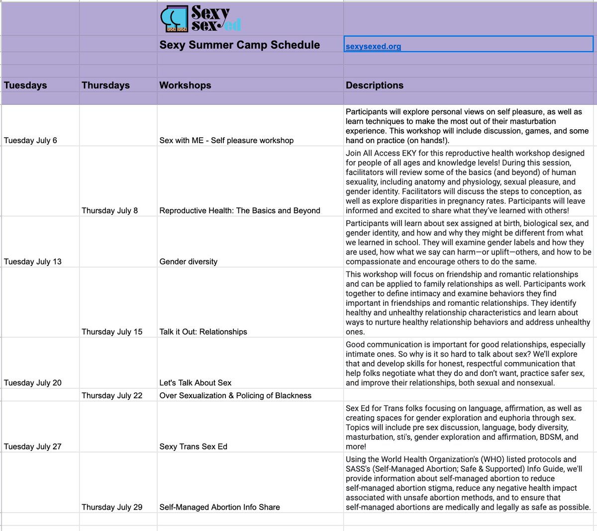 sexy summer camp agenda Kentucky image 1