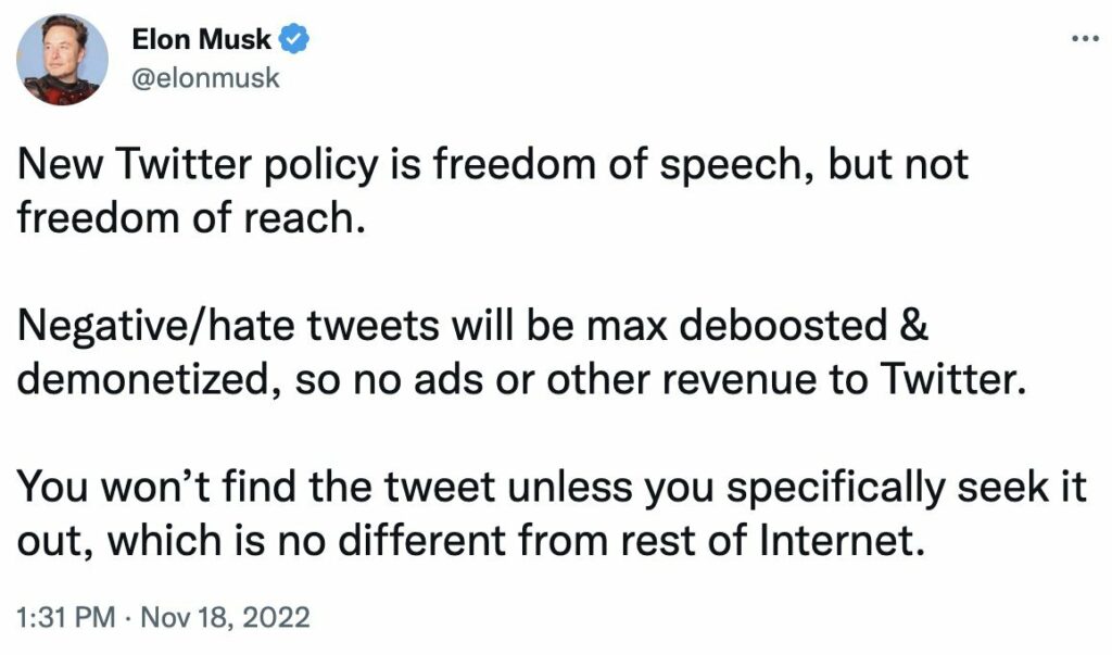Elon Musk: gatekeeper of twitter freedom of speech but not freedom of reach