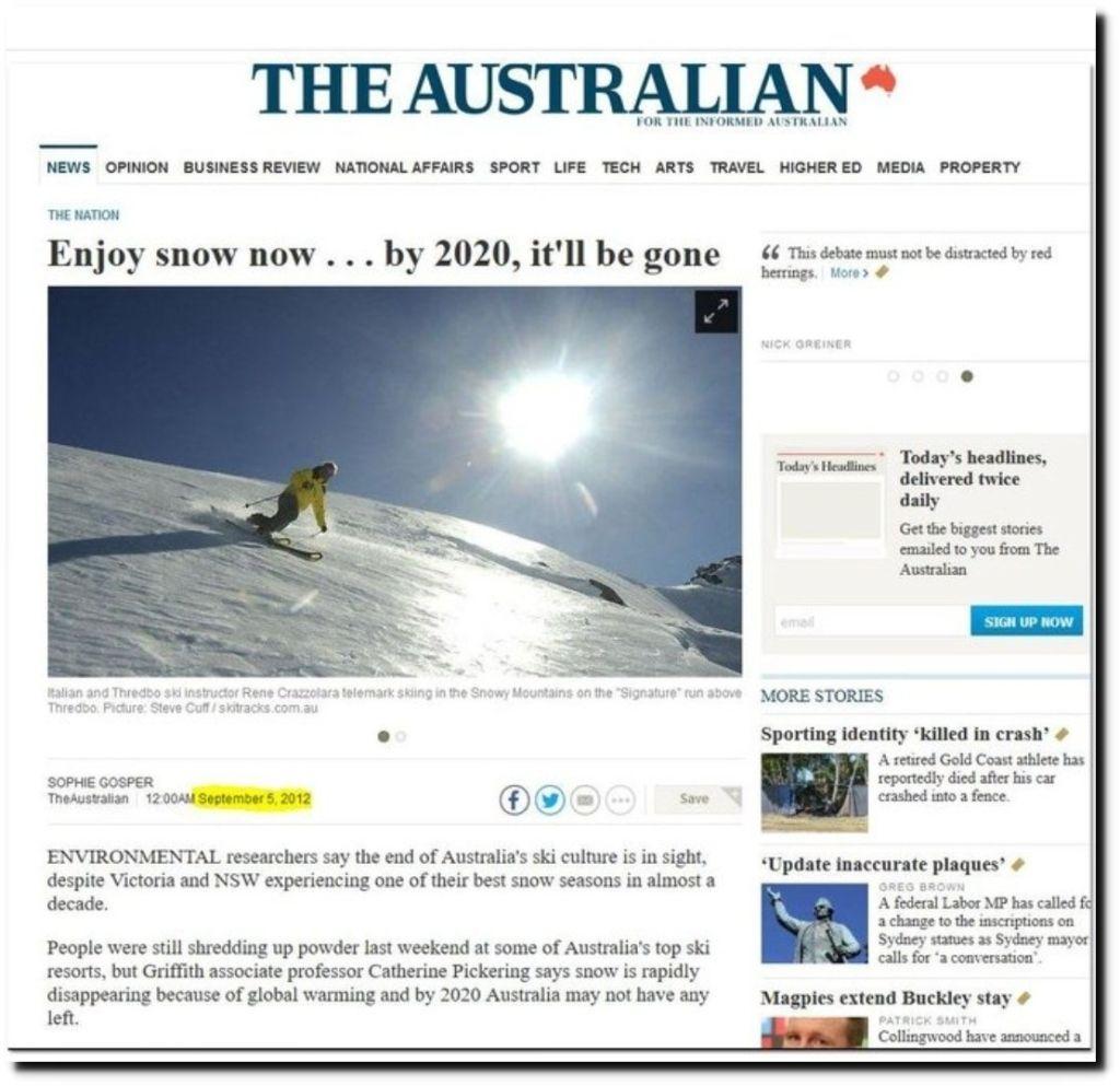 ministry of truth changes history - The Australian no snow by 2020