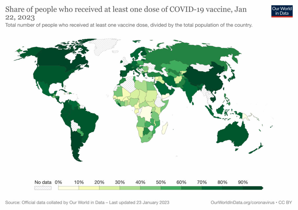 Covid Reparations - share of people who received at least one dose of covid vaccine