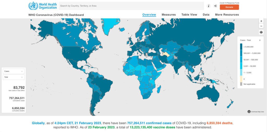 Screenshot of WHO Covid Dashboard - covid conspiracy check in