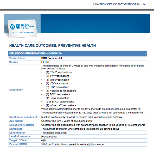 bcbs incentive program childhood vaccines