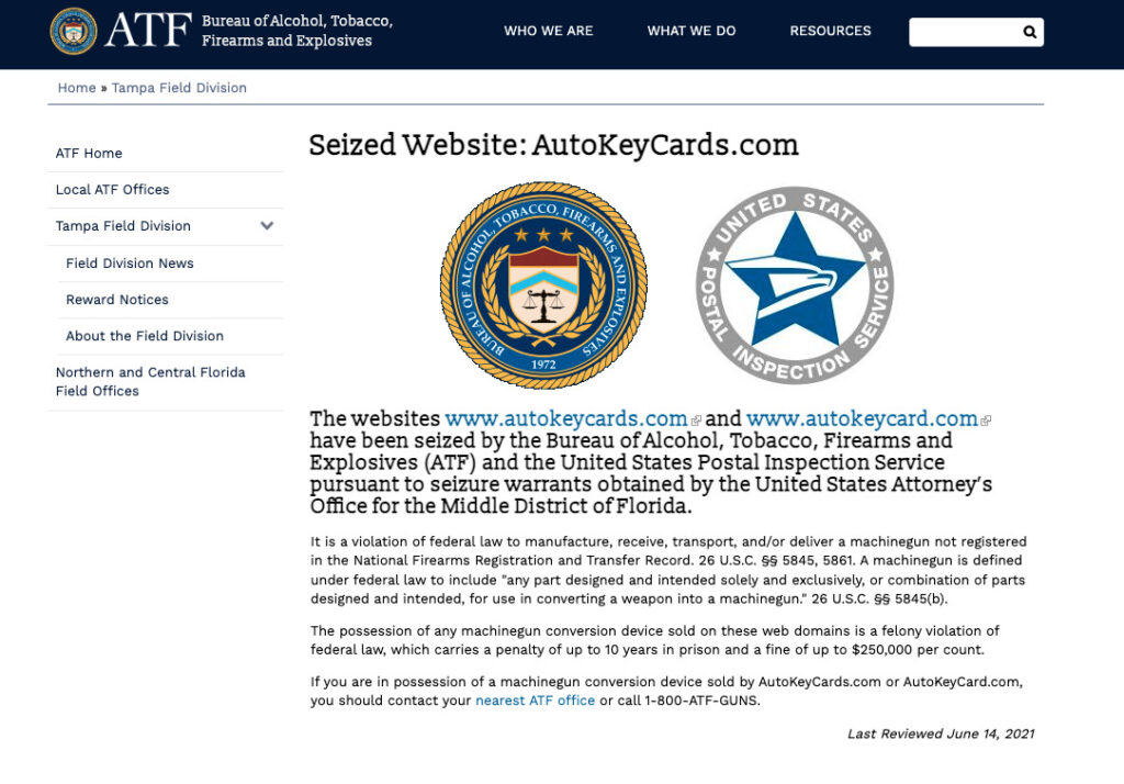 Matthew Hoover and Ervin seized website autokeycards by ATF