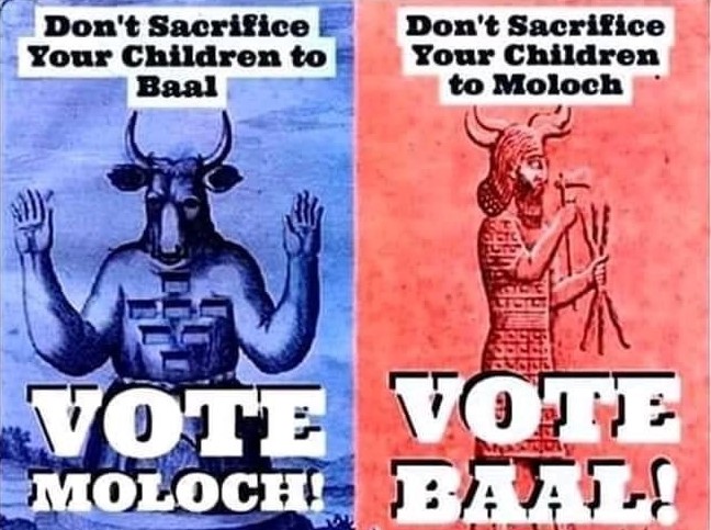 Vote moloch or vote baal meme