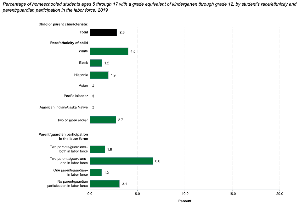 percentage of homeschooled students by race/ethnicity 2019