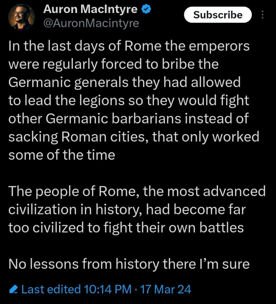 Decline of Rome meme - disenfranchised white americans