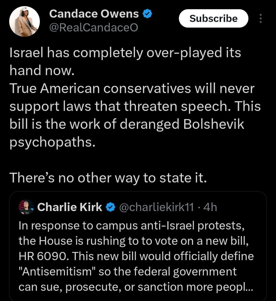 Candace Owens awakening screenshot of her true thoughts Part 2