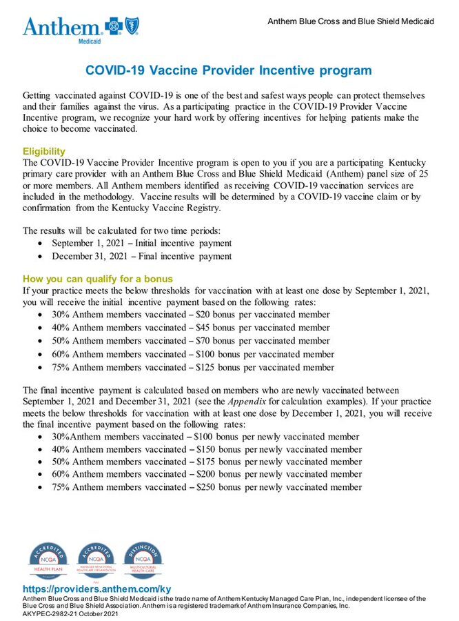 Anthem covid-19 vaccine provider incentive program: The Medical Industrial Complex